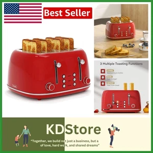 Retro 4-Slice Stainless Steel Toaster with Wide Slots & Dual Control - Picture 1 of 10