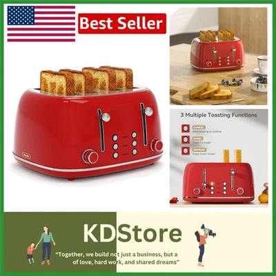 Retro 4-Slice Stainless Steel Toaster with Wide Slots & Dual Control - Image 1 of 4