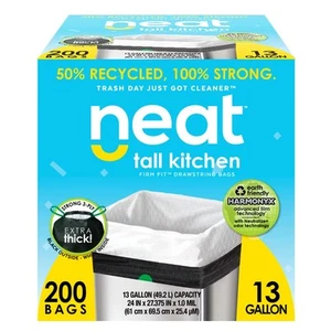 Neat Tall Kitchen 13 Gallon Drawstring Trash Bags - (MEGA 200 Count) - Triple... - Picture 1 of 8