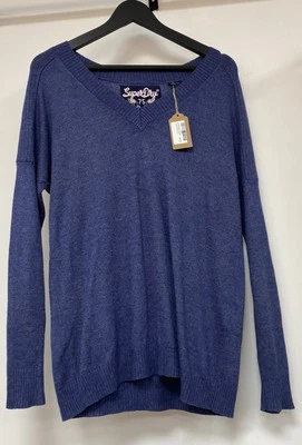 Superdry wide V neck Knit Jumper Size 8 navy blue ladies - Image 1 of 4