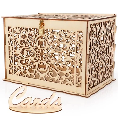 Hooqict DIY Wedding Card Box with Lock Large Rustic Wood Wedding Gift Money B... - Image 1 of 4