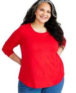 Style & Co Women's Plus Size Long-Sleeve Perfect T-Shirt (Tango Red, 0X) - Picture 1 of 2