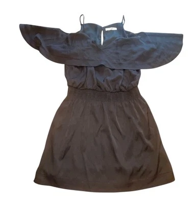 Trina Turk 黑色弹力丝绸 Colusa 挖肩缩褶布劳森连衣裙 XS? — 第 1/4 张图片