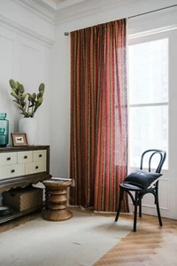 Juego de cortinas de ventana bohemia de 1 panel mezcla de lino decoración de dormitorio boho cortinas florales - Imagen 1 de 12