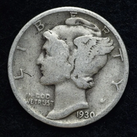 1930 Mercury Silver Dime GOOD / VG FREE SHIPPING Cover