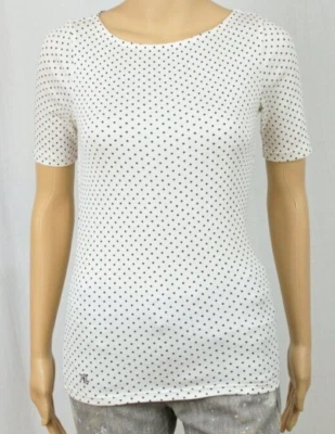 全新带标签 Lauren Ralph Lauren“冬季霜”/黑色圆点短袖上衣 XS 码 — 第 1/4 张图片