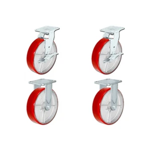 8" X 2" Tool Box Kit - Red Polyurethane Wheel - 5,000 Lbs Capacity per set of 4 - Picture 1 of 4