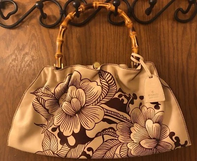 Bolso Tom Ford para Gucci de cuero tostado con mango de bambú con estampado floral tatuado RARO Foto 1 de 4
