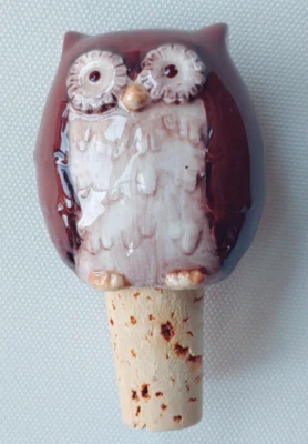 Tapón de botella de vino de corcho de búho de cerámica - cerámica usado - sin usar Foto 1 de 4