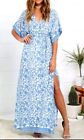 Lulu's Wherefore Art Thou Blue Floral Maxi Dress Size XS With Belt 
