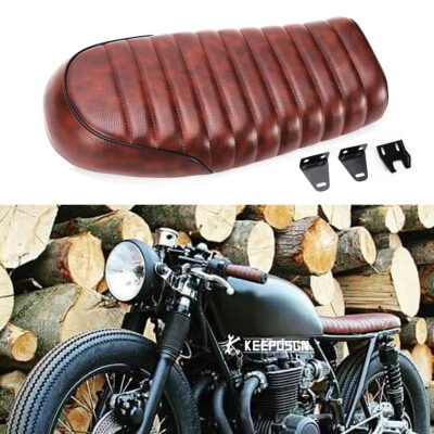Asiento plano de corredor de café de conductor de PU marrón para Honda CB 350 450 550 600 650 750 Foto 1 de 4