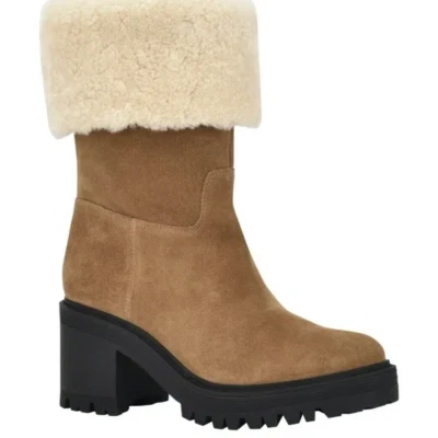 Botas femininas Marc Fisher Willoe camurça gola pele de carneiro salto castanho tamanho 5.5 - Imagem 1 de 4