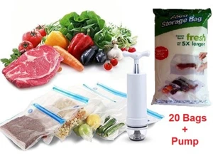 23 PCS Food Storage Vacuum Seal Storage Bags with Hand Pump Sous Vide BPA Free - Picture 1 of 7
