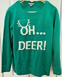 LAURA SCOTT CHRISTMAS HOLIDAY UGLY CUTE OH DEER SWEATER-GREEN-XL SUPER! - Picture 1 of 4