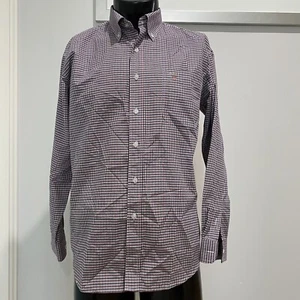 Mens Gant Button Down Collar Business Long Sleeve Shirt Red White Blue Check M - Picture 1 of 9
