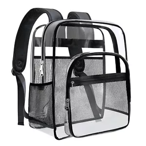 Clear Heavy Duty Transparent Backpack Large Sturdy See-Through School Bag - Picture 1 of 8