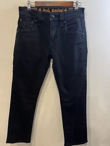 ROCK REVIVAL JEANS MENS SIZE 31 X 28 BLACK KEMEL STRAIGHT LEG DENIM - Picture 1 of 10