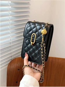 Black Mini Quilted Flap Chain Phone Bag Lightweight Fashion Bag Crossbody Bag - Picture 1 of 6