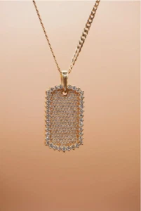 14K Yellow Gold Round Natural Diamond Dog Tag Men's Charm Pendant - Picture 1 of 4