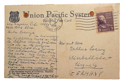 USA UNITED STATES PC POSTCARD GERMANY 1938 JEFFERSON 3C VIOLET !! - Image 1 of 2