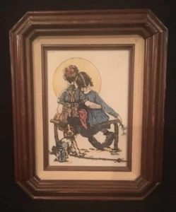 Vintage NORMAN ROCKWELL Ceramic Framed Print "THE LITTLE SPOONER"  - Picture 1 of 12
