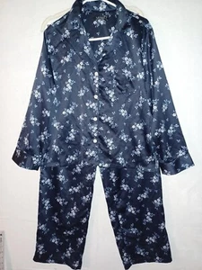 Conjunto de pijama Lauren Ralph Lauren para mujer floral azul satinado 2 piezas pj pantalones botón  - Imagen 1 de 6