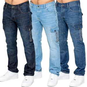 Enzo Jeans Straight Leg Mens Regular Fit Casual Work Denim Trouser Pants - Picture 1 of 27