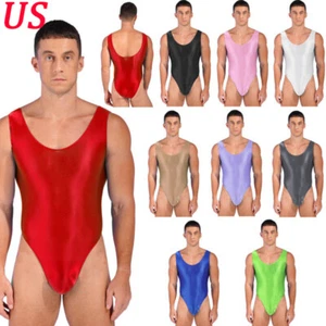 Mens Glossy Backless Bodysuit Pool Party Swimsuit Swimwear High Cut Leotard - Picture 1 of 111