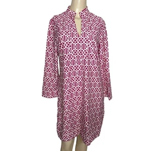 June Connally Vestido Manga Larga Hasta la Rodilla Cuello en V Rosa Blanco Estampado Geométrico M - Imagen 1 de 12