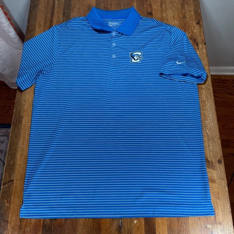 Creighton Bluejays Polo Mens XL Blue Striped Nike DriFIT Short Sleeve Golf Cover