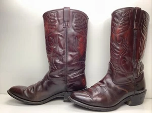 VTG MENS UNBRANDED COWBOY BURGUNDY BOOTS SIZE 9.5 EE - Picture 1 of 9