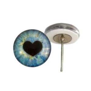 Pair Blue Heart Doll Glass Eyes On Wire Pin Posts for Needle Felting Supplies - Picture 1 of 3
