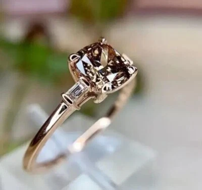 2Ct Cushion Chocolate Diamond Lab Created  Engagement Ring 14K Rose Gold Fnish - Image 1 of 3