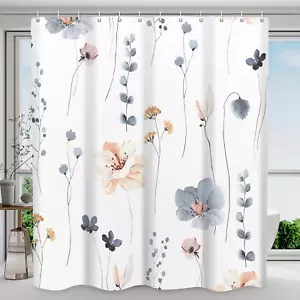 Watercolor Flower Shower Curtain Set, 72 X 72, Blue Beige Floral Design - Picture 1 of 12