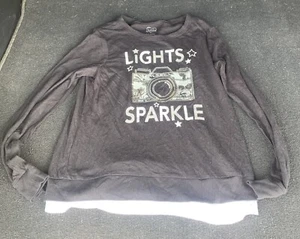 Justice sz 16 gray black logo Camera Sequin longsleeve shirt - Picture 1 of 4