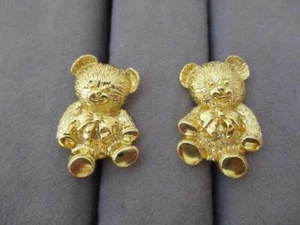 Vtg Avon Gold Tone Teddy Bear Clip On Earrings with Bows 1.25" tall EXCELLENT - Picture 1 of 1