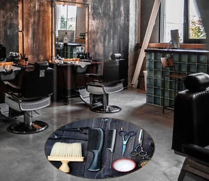 3D Brush Scissors R232 Barber Shop Non Slip Rug Mat Round Elegant Carpet Panda - Picture 1 of 5