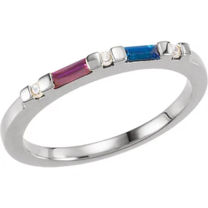 Stackable Silver Mother's Birthstone Ring 1-3 Baguette Stones, Family Jewelry - Picture 1 of 7