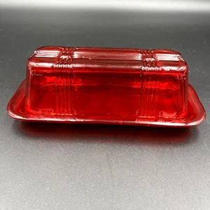 Hazel Atlas Ruby Red Butter Dish With Criss Cross Pattern 1/4 lb Rectangular VTG - Picture 1 of 6