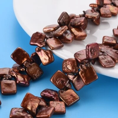 Keshiperlen Perlen Strang, Süßwasserperle, gefärbt, Viereck, Sienaerde ca.: 40cm - Bild 1 von 4