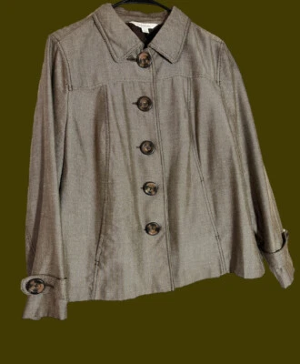 Relativity Jacket Lined Women’s Size 1X, Oversize Button, Brown Chevron Print - Image 1 of 4