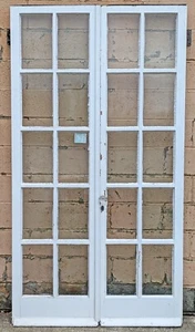 Pair of 48"x90"x2" Antique Old SOLID Wood Interior French Door Window Wavy Glass - Picture 1 of 16