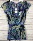 Sweet Pea Sz Small Floral Mesh Ruched Faux Wrap Peplum Blouse Top n6
