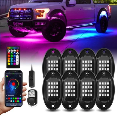 8 Pods RGB LED Rock Lights with APP/RF Remote Control High Brights Waterproof... - Image 1 of 4