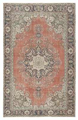 6.7x10.6 Ft Vintage Handmade Turkish Red Wool Area Rug with Medallion Design - Image 1 of 4