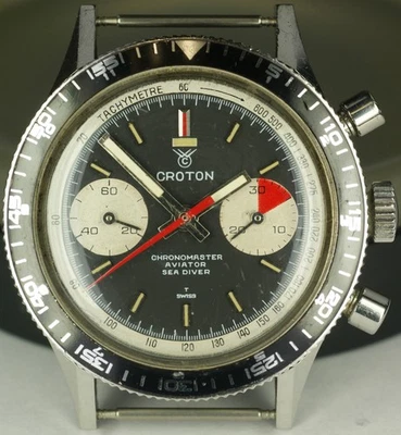 Reloj suizo cronógrafo vintage Croton Chronomaster Aviator Sea Diver Panda Foto 1 de 4