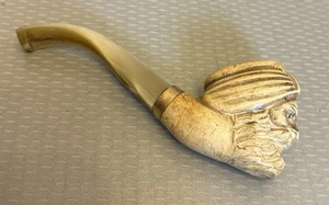Antigua pipa tallada de espuma de mar sultán turco 14K GF vástago de cuerno relleno de oro - Imagen 1 de 15