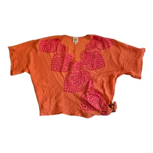 Fig and Flower Blouse Women’s Large Pink/Orange Lace Wrap Embroidered Parsley - Picture 1 of 17
