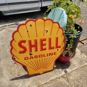 Vintage Look Old Style Rusty Shell Gasoline Tankstelle Schild Hot Rod Garage Art - Bild 1 von 18