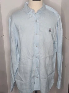 Psycho Bunny Herren XXL 100% Leinen Button Down Langarm Hemd Hellblau Logo - Bild 1 von 8